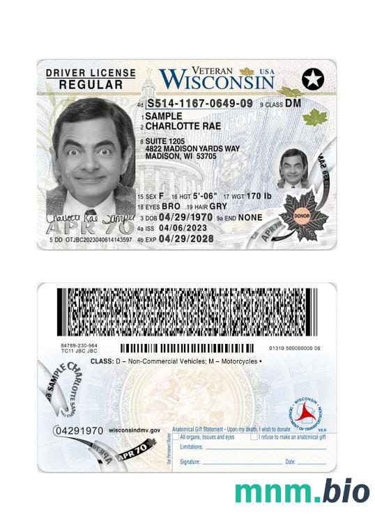 Prawo jazdy USA Wisconsin 2023-obecnie ze wszystkimi czcionkami